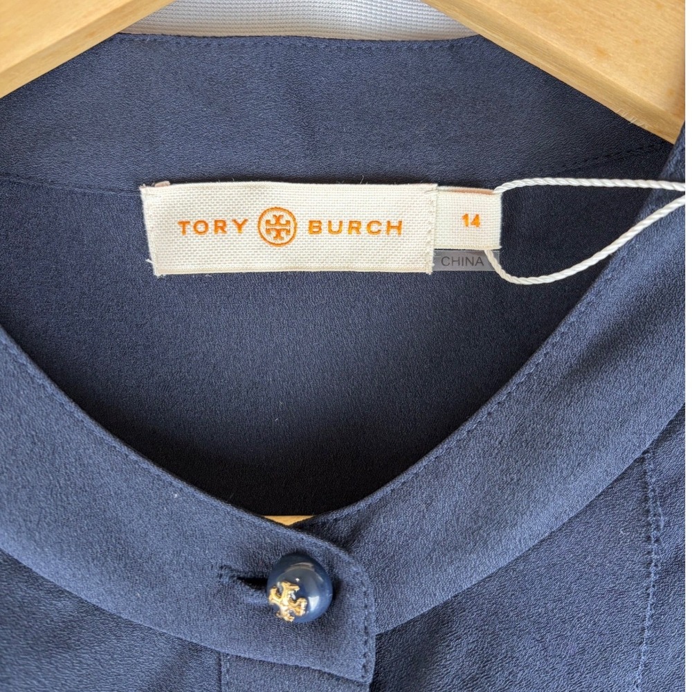 Tory Burch Jane Navy Ruffle Front Long Sleeve Shift Dress Size 14 NWT - Picture 6 of 14